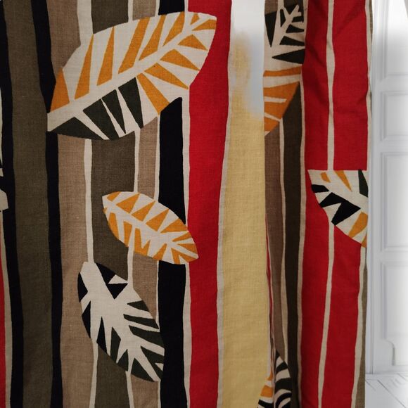 Vintage 80s Dolman Sleeve Midi Dress Size L Striped Leaf Safari Print - Picture 11 of 11